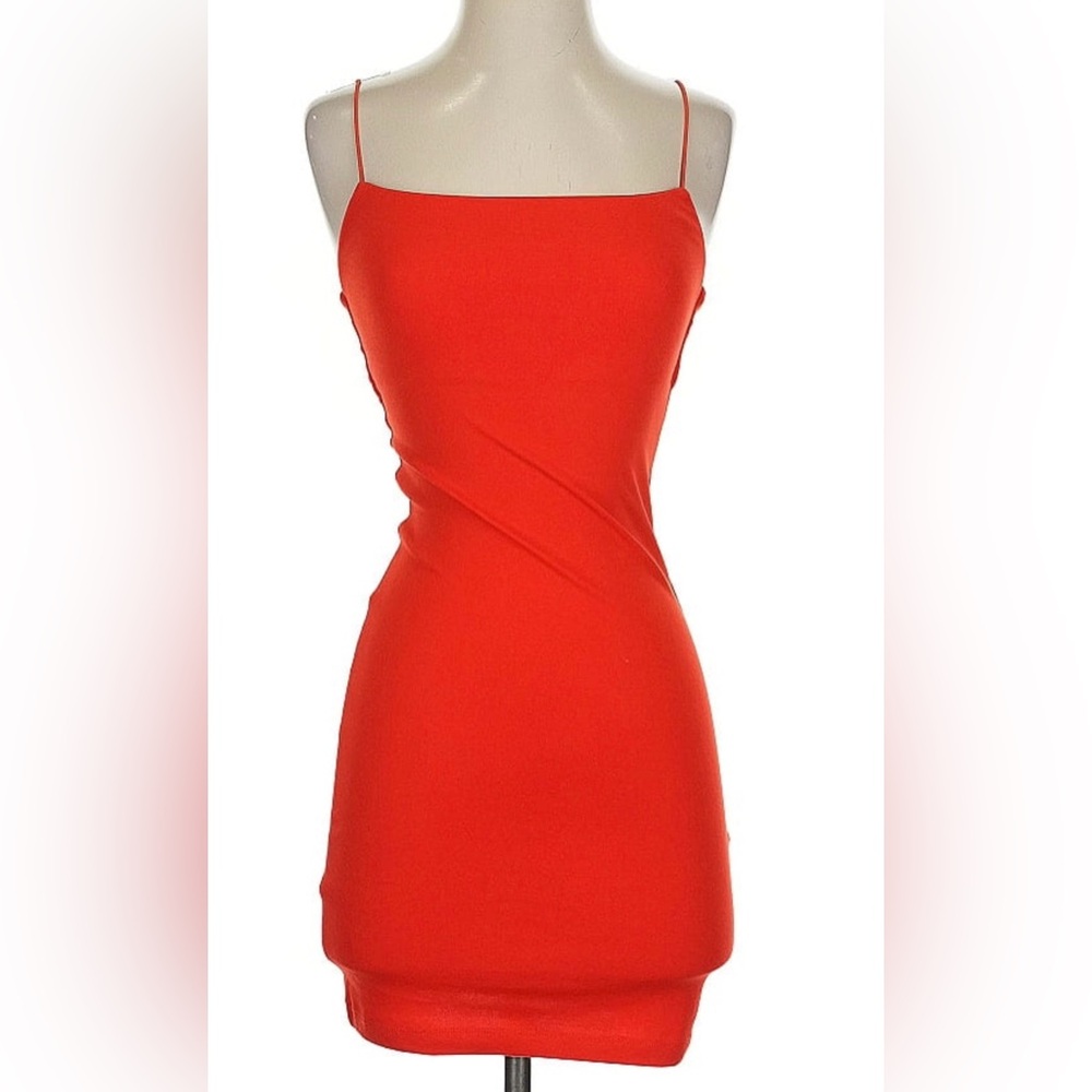 SOLD Zara Red Orange Mini Bodycon Silhouette Cocktail Dress Sz S NEW - Picture 3 of 7